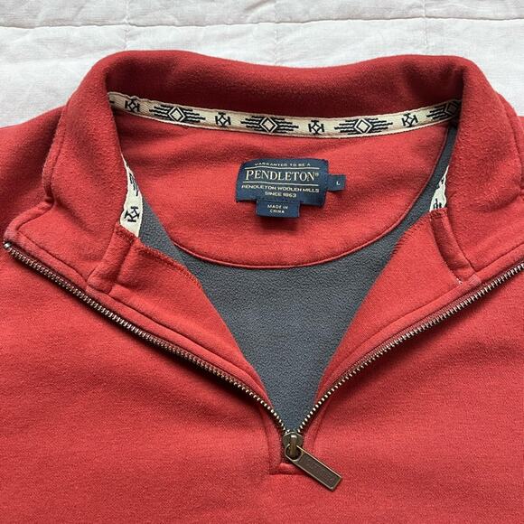 Pendleton Men's Red Fleece Lined Inner Quarter Zip Sweater Shirt - Large - Picture 2 of 9